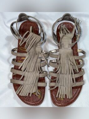 Sam Edelman Estelle Taupe Suede Fringe Gladiator Sandals Size 11